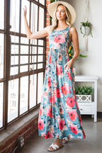 Boho Print Sleeveless High Waist Long Floral Dress