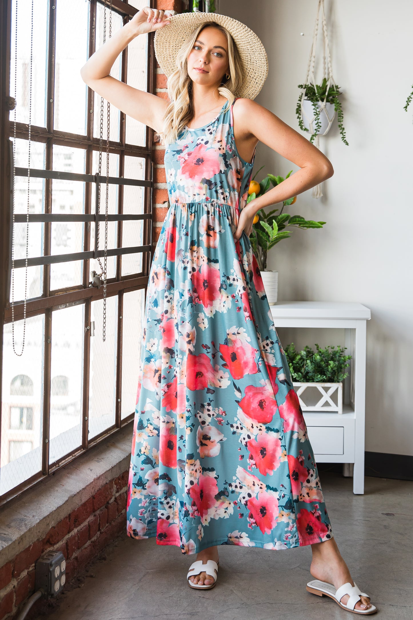 Boho Print Sleeveless High Waist Long Floral Dress
