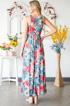 Boho Print Sleeveless High Waist Long Floral Dress