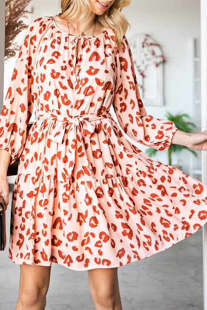 Leopard Long Sleeves Short Dress