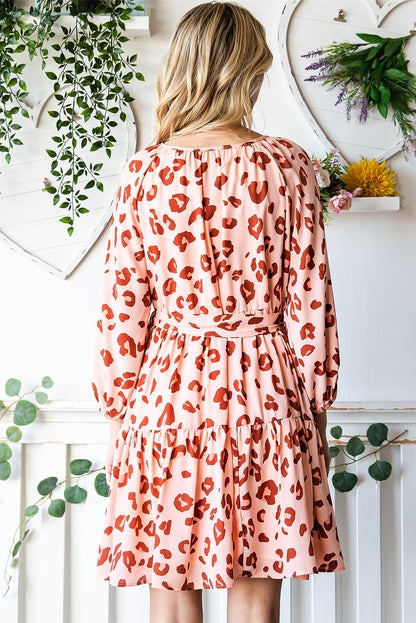Leopard Long Sleeves Short Dress
