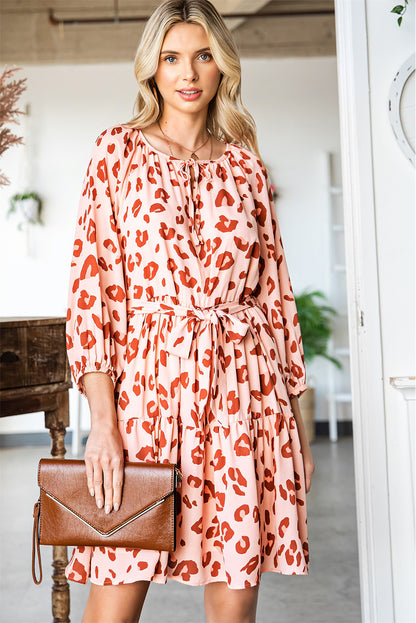 Leopard Long Sleeves Short Dress