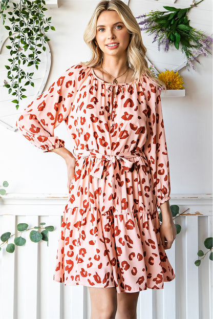Leopard Long Sleeves Short Dress