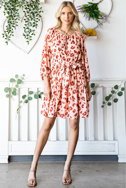 Leopard Long Sleeves Short Dress