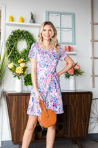 Multicolor Floral Print Lace-up Short Sleeve Mini Dress