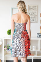 Multicolor Print Shirred Bandeau Mini Dress