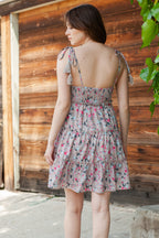 Khaki Flower Print Tiered Frilled Knotted Spaghetti Strap Mini Dress