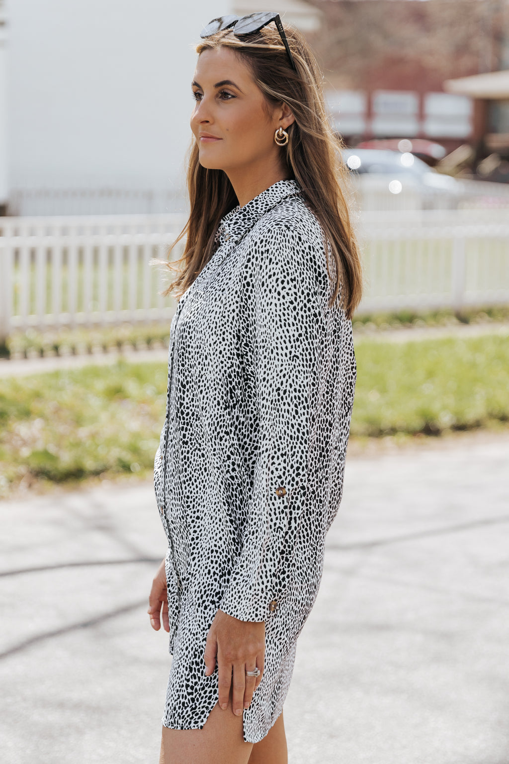 Long Sleeve Leopard Animal Print Shirt Dress