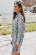 Long Sleeve Leopard Animal Print Shirt Dress