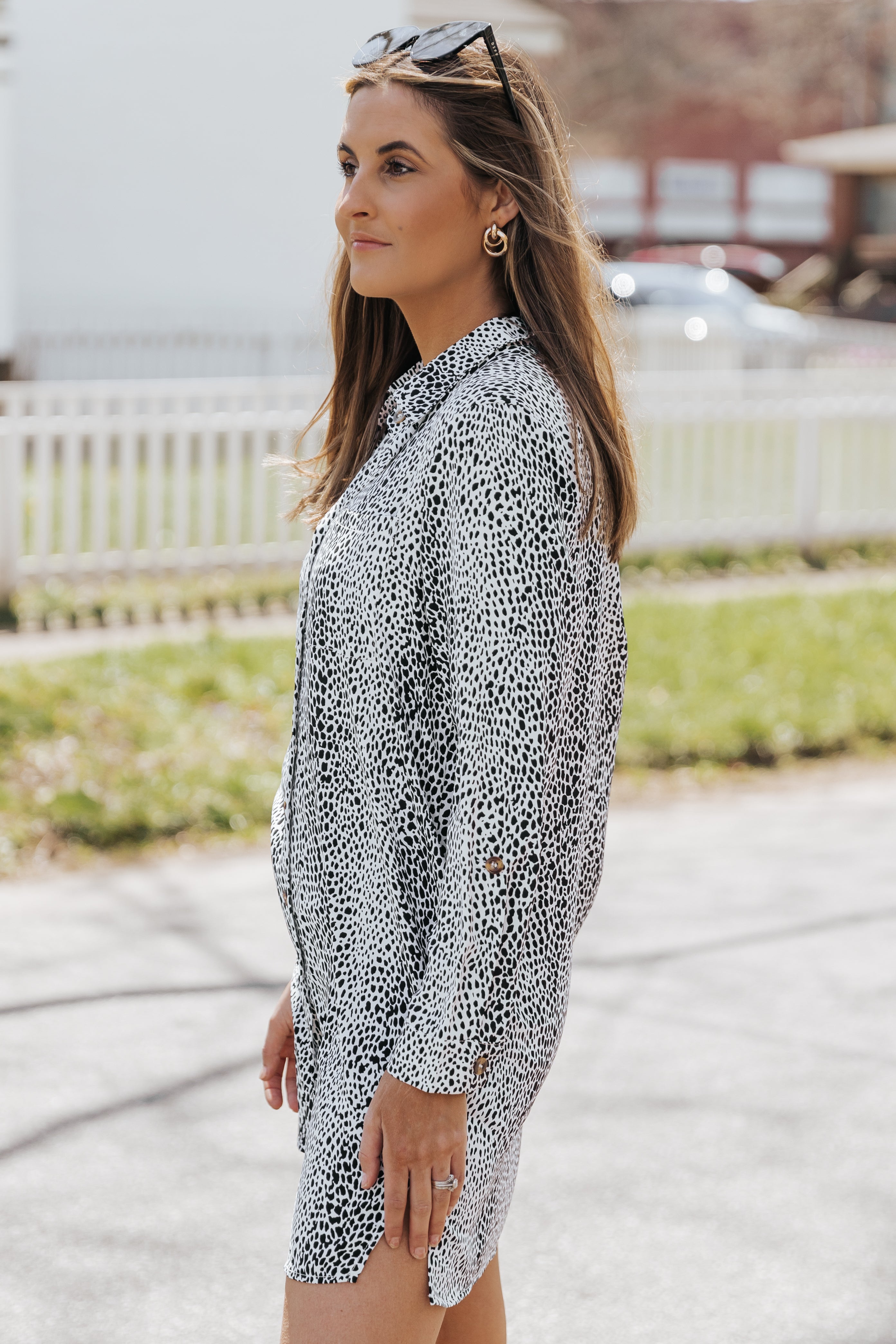 Long Sleeve Leopard Animal Print Shirt Dress