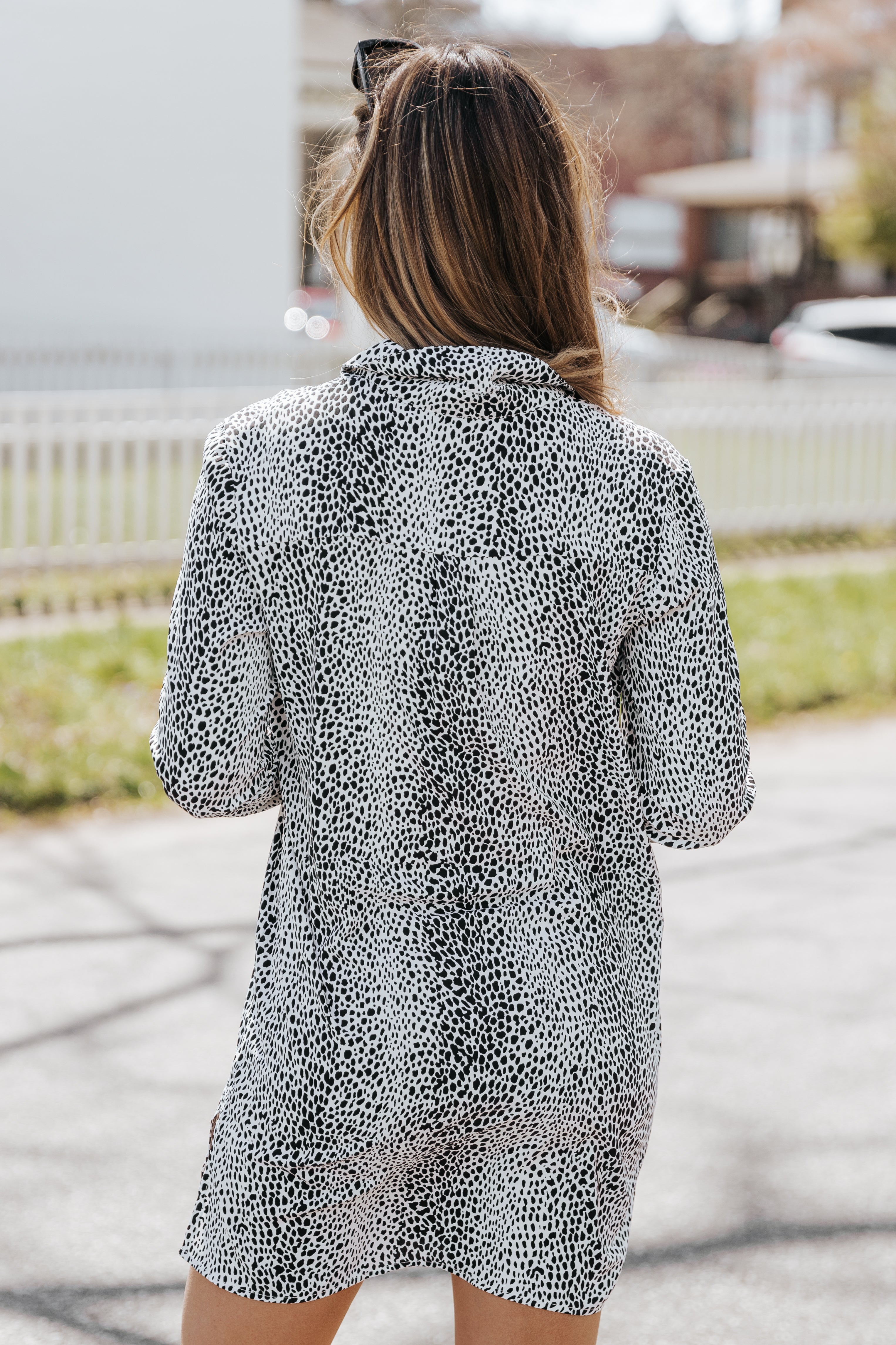 Long Sleeve Leopard Animal Print Shirt Dress