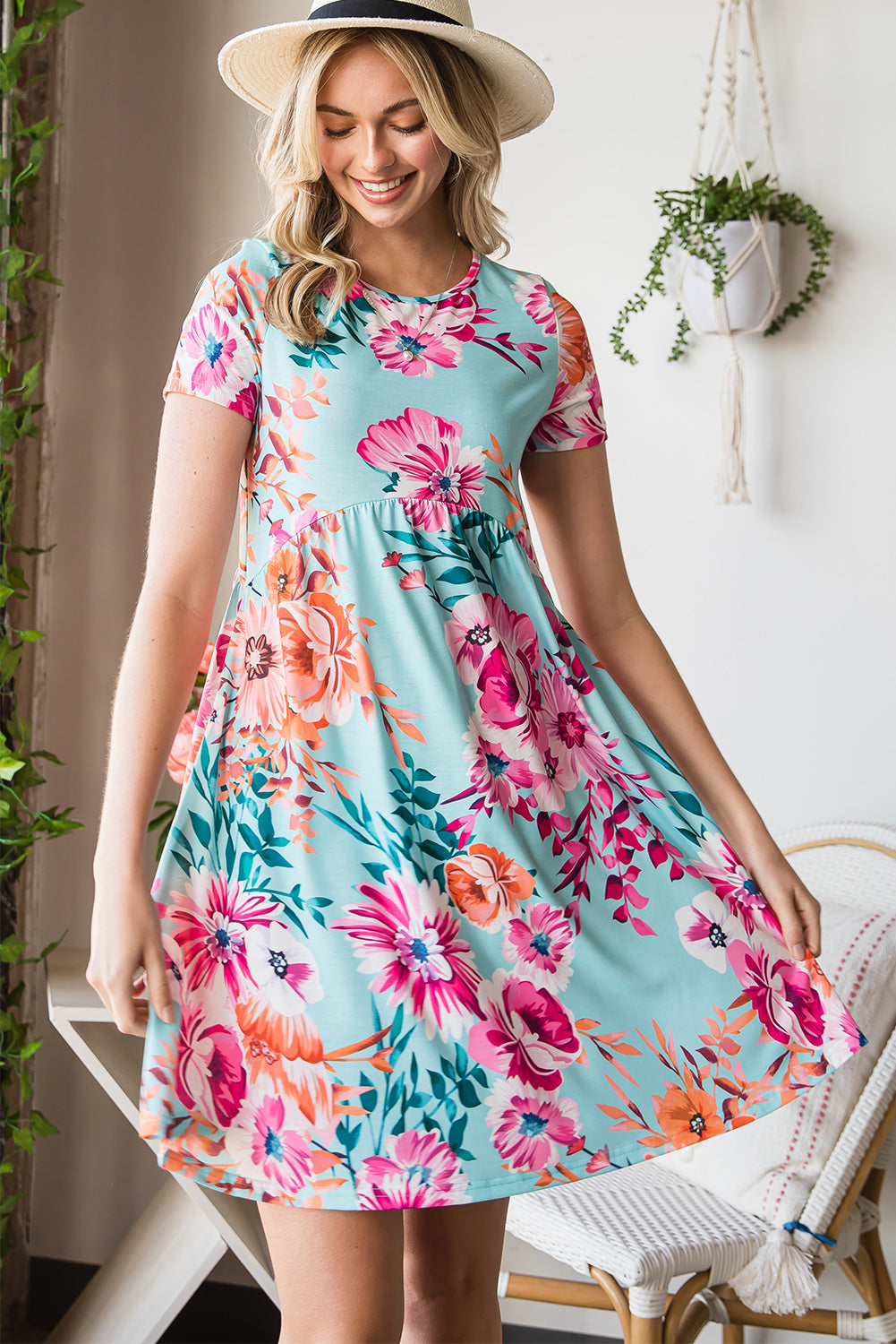 Short Sleeve High Waist Floral T-shirt Dress