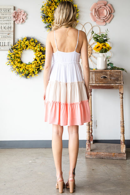 Multicolor Frill Tiered Colorblock A-line Sundress