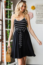 Spaghetti Straps Striped Cami Dress with Sash