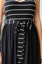 Spaghetti Straps Striped Cami Dress with Sash