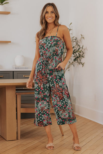 Mixed Paisley Print Cropped Jumpsuit