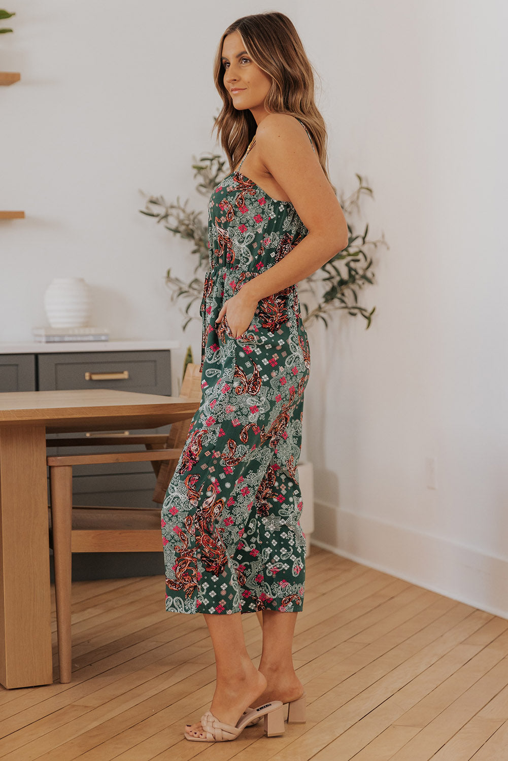 Mixed Paisley Print Cropped Jumpsuit