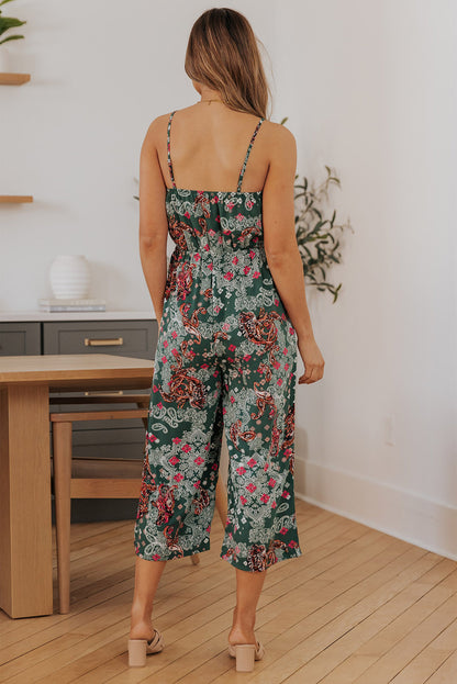 Mixed Paisley Print Cropped Jumpsuit