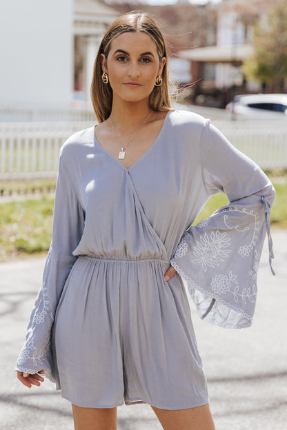 Surplice V Neck Floral Bell Sleeve Romper