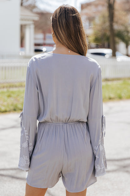 Surplice V Neck Floral Bell Sleeve Romper
