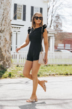 Ruffle Sleeves Solid Romper