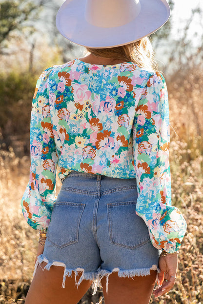 Floral Print Wrap Long Sleeve Bodysuit