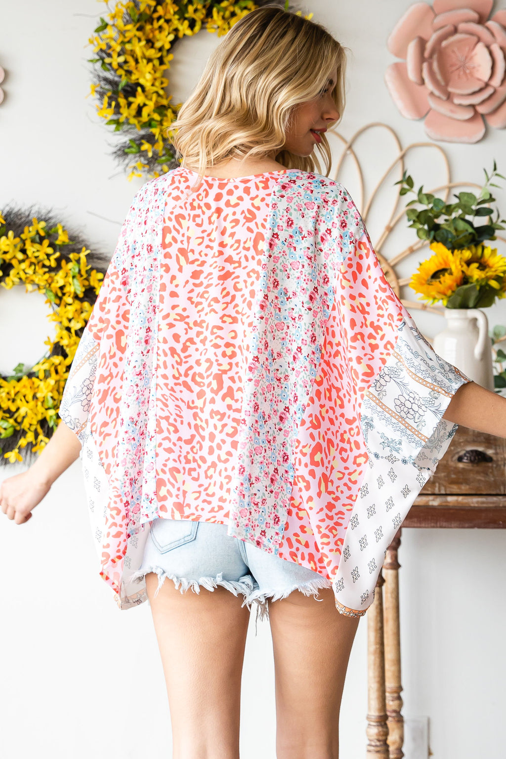 Multicolor Animal Floral Mix Print Cape Top