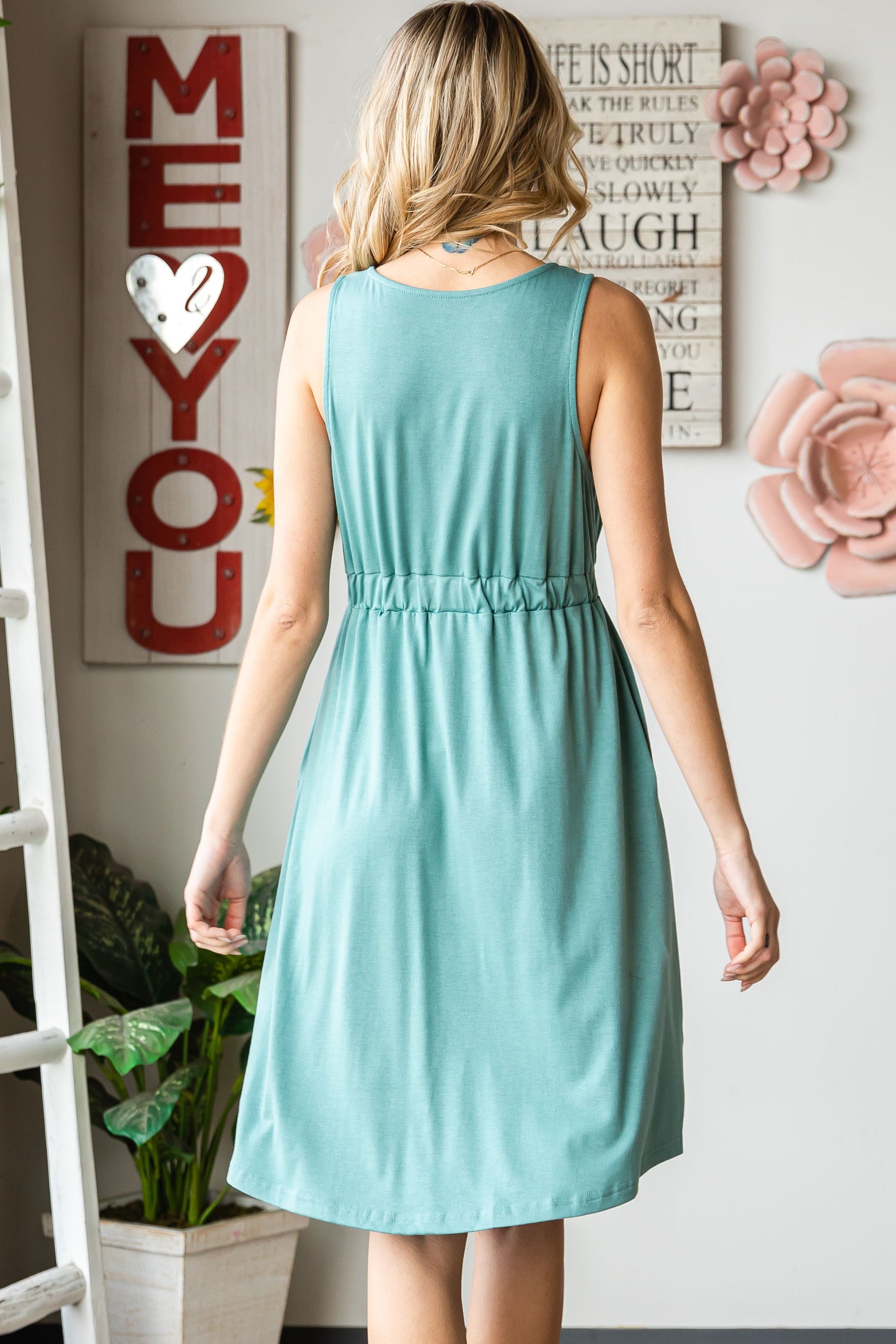 Buttons Sleeveless High Waist Mini Dress