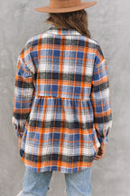 Multicolor Plaid Button Down Ruffled Shirt Jacket