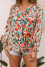 Multicolor V Neck Abstract Print Long Sleeve Shirt