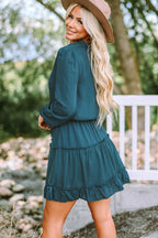 V Neck Long Sleeve Ruffle Tiered Mini Dress