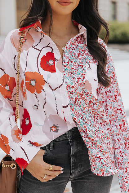 Floral Patchwork Buttoned Shirt with Pocket