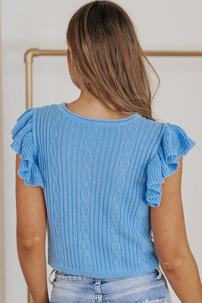 Ruffle Sleeve Cable Knit Top