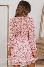 Lantern Sleeve Knotted Tiered Mini Dress