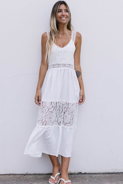 Floral Lace Tiered Patchwork Sleeveless Dress