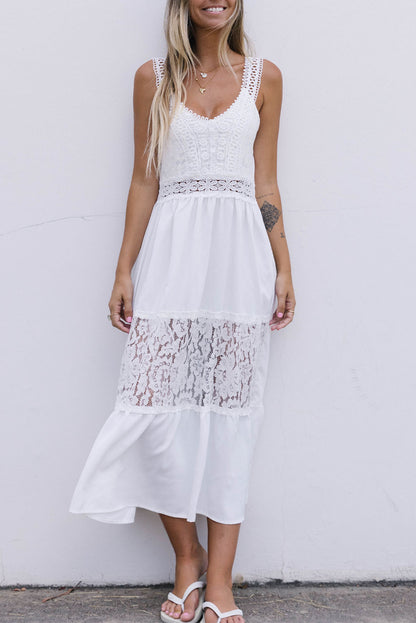 Floral Lace Tiered Patchwork Sleeveless Dress